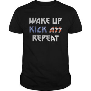 Wake Up Kick Ass Repeat American Flag Shirt